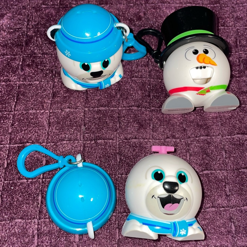 3 NEW plastic candy dispensers with hook for kids purse or other use bend head